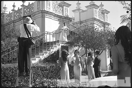 The Bridesmaids Watch the Bride on the Stair Top